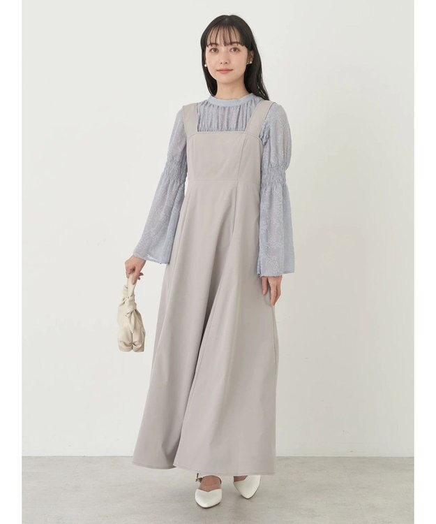 earth music&ecology ステッチジャンドレ Gray Beige