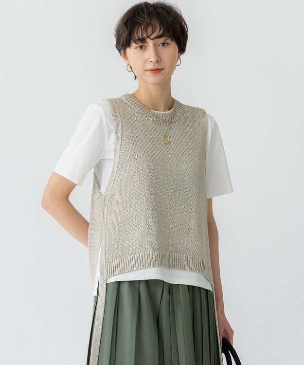 23区 S 【洗える】ブライトリリーヤーン ニット ベスト ベージュ系