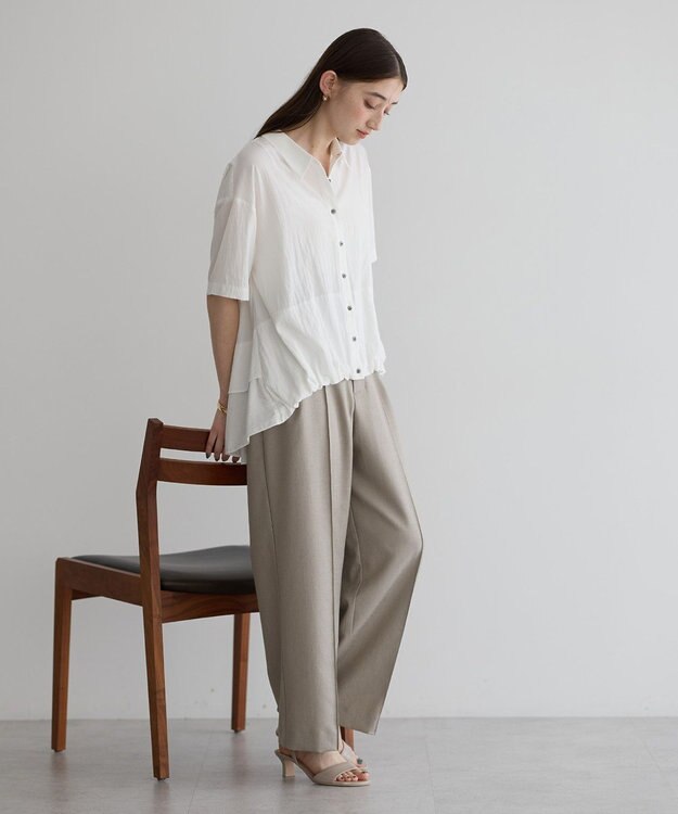 YECCA VECCA 【接触冷感】裾バルーン切替デザインヘムシャツ Khaki