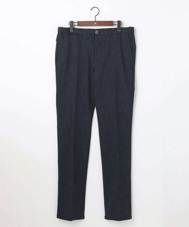 JOSEPH ABBOUD 【キングサイズ・ウエストも伸びる】オーガニックストレッチムリネピケ パンツ ネイビー系