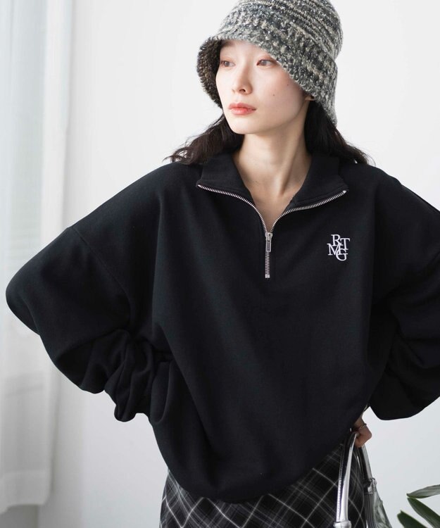 WEGO ハーフジップBIGスウェット ブラック