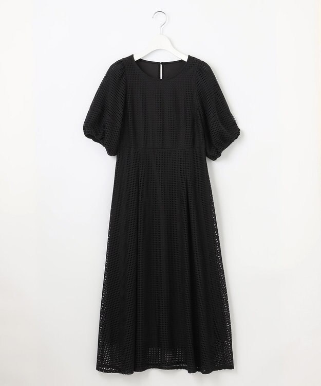 Feroux 【洗える】シアーチェックラッセル ワンピース ブラック系