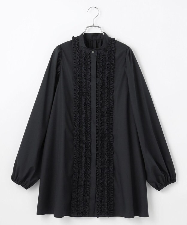 #Newans 【シワになりにくい/洗濯機可能】ロングフリルチュニック ネイビー