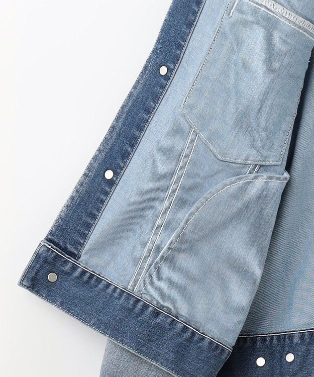 自由区 L 【ご好評につき追加生産・洗える】USUKARU DENIM ノーカラージャケット ダルブルー系