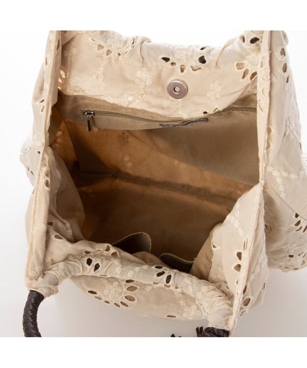 UNBILLION カシュカシュ cachecache / 花刺繍メッシュハンドルトートバッグ ベージュ