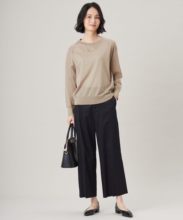 自由区 S 【UVカット・接触冷感・洗える】コットンサテンクロップド丈ワイドストレート パンツ ネイビー