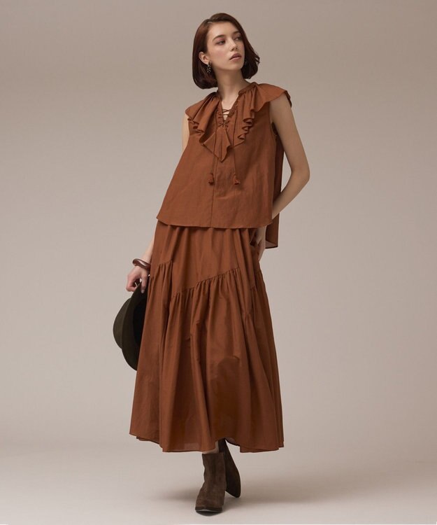 GRACE CONTINENTAL コットンシルクティアードスカート ブラウン