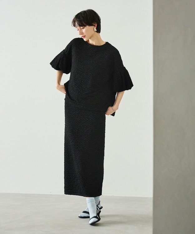 #Newans 【金子綾さんインスタライブご紹介アイテム】（セットアップ可能）ふくれジャガード タイトスカート ブラック