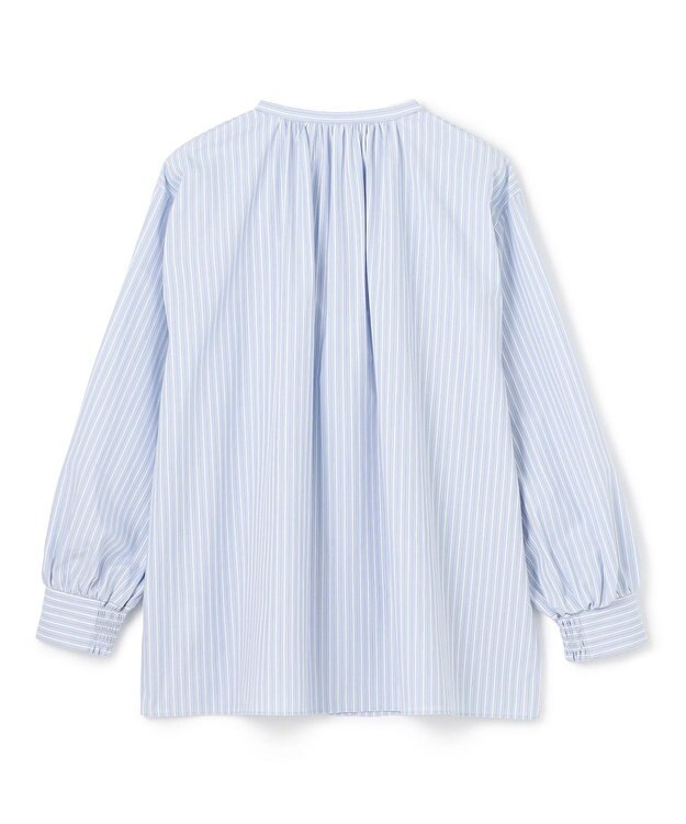 UNFILO ギャザーブラウス スカイブルーストライプ
