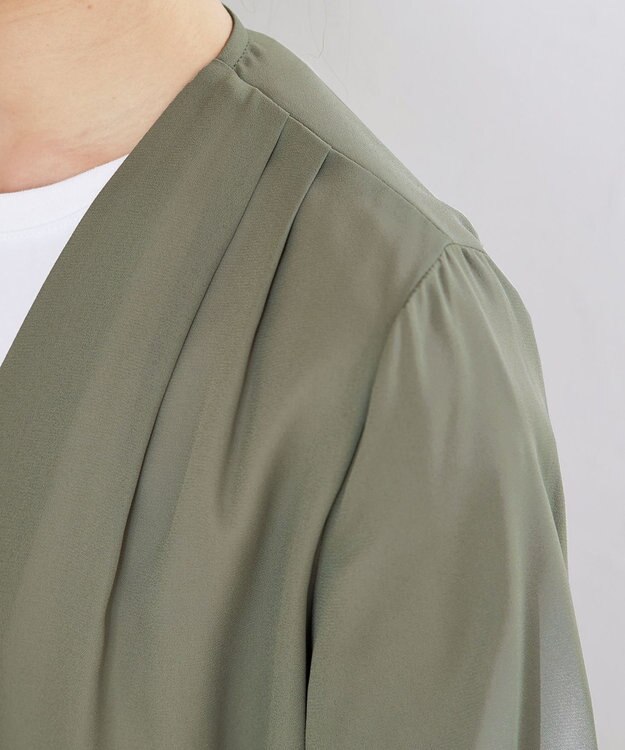 Tiaclasse L 【洗える】シフォンドレープカーディガン カーキ