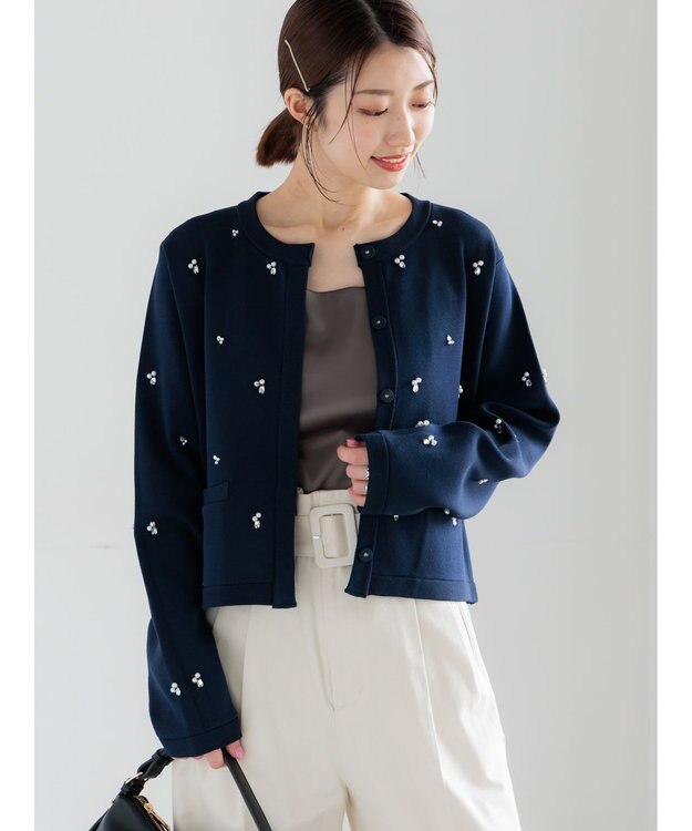 Te chichi パールビジューニットライトジャケット《2026 spring catalog item》 ネイビー