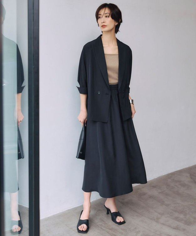 ICB L 【UVケア・速乾・洗える】シルクエステルタフタ フレアスカート ブラック系