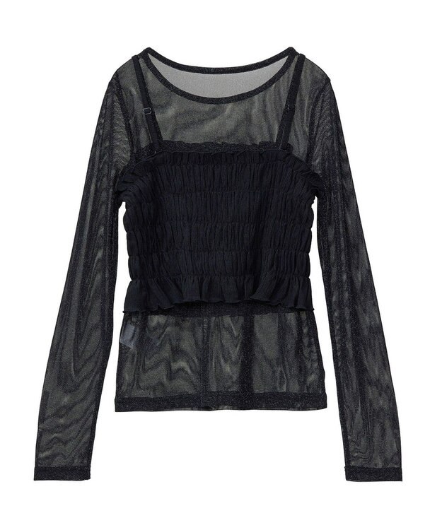 Green Parks ＳＥＴ２点　シャーリングビスチェ＋メッシュインナー Black