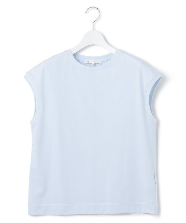 23区 L 【洗える】コンパクトヤーン フレンチスリーブ Tシャツ サックスブルー系