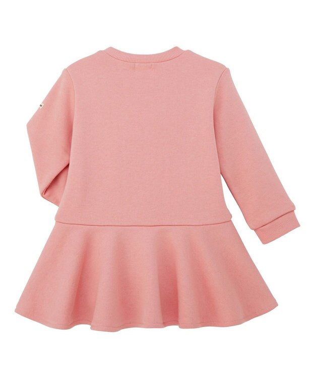 MIKI HOUSE HOT BISCUITS 【80-120cm】ビッグフェイスプリント 裏毛パイル素材 フレアワンピース サーモンピンク