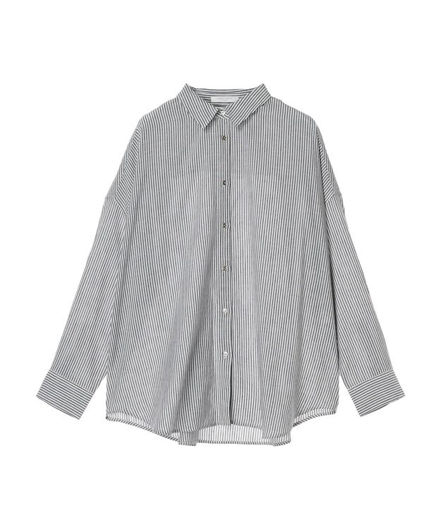 Green Parks リネンレーヨン２ｗａｙシャツ Stripe Black
