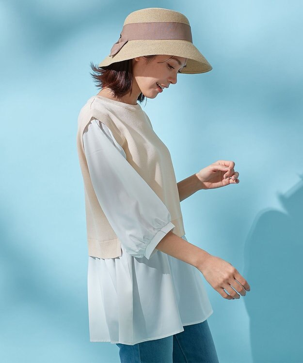 ANY 【洗濯機可】ニットレイヤードブラウス ベージュ