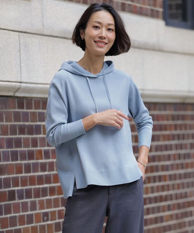 J.PRESS LADIES S Smooth ニット パーカー サックス系