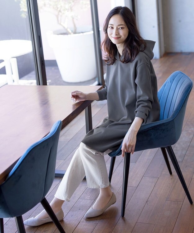 Tiaclasse 【洗える】ソフトボンディングパーカーチュニック チャコールグレー