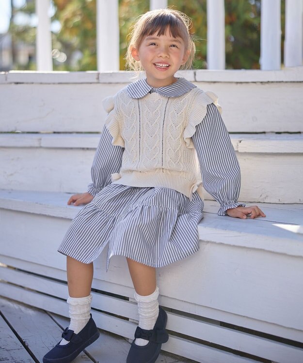 ANY KIDS ストライプ シャツ ワンピース ブルーストライプ