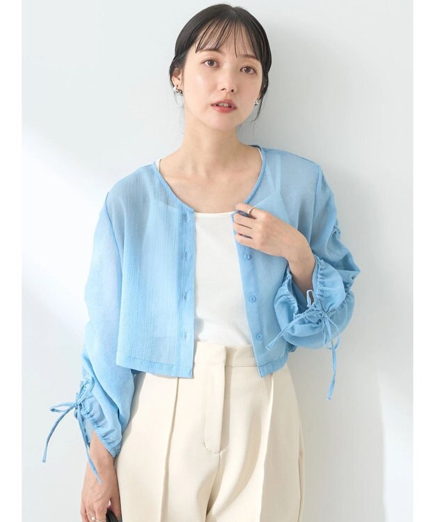 earth music&ecology キラキラシアーギャザーシャツ Blue