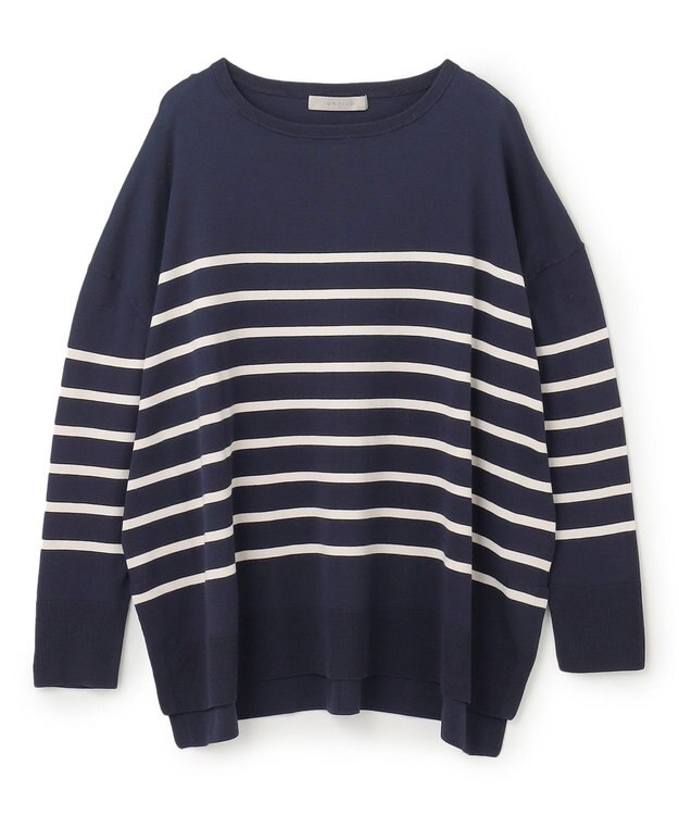 UNFILO マイビューティニット ボートネック ネイビー×アイボリー