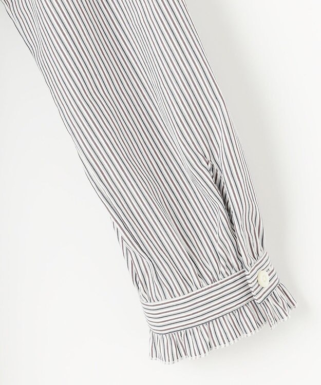 J.PRESS LADIES 【洗える】BEZ C/Ny ドビーストライプ フリルネック ブラウス ネイビー系1