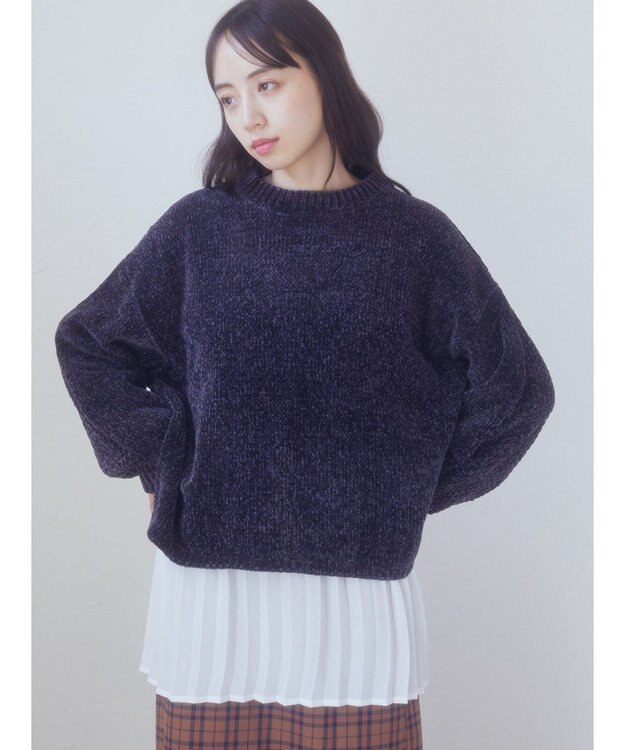 earth music&ecology シャイニーベロアモールプルオーバー Dark Gray