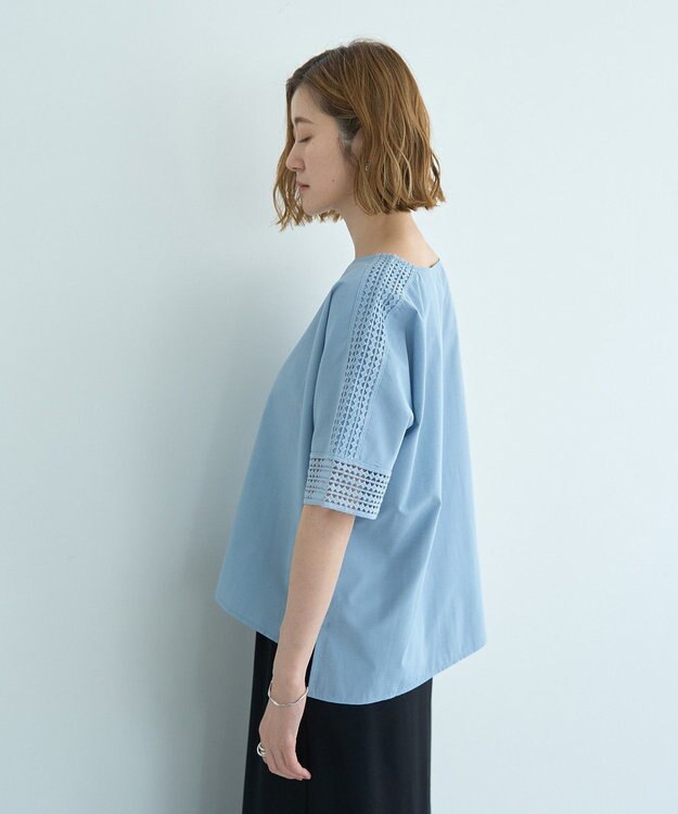 YECCA VECCA レースMIXドルマンブラウス Blue