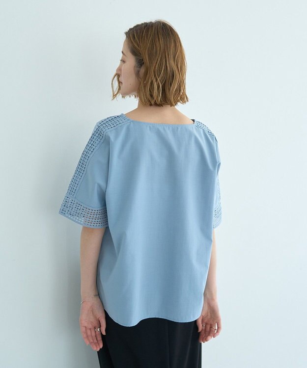 YECCA VECCA レースMIXドルマンブラウス Blue