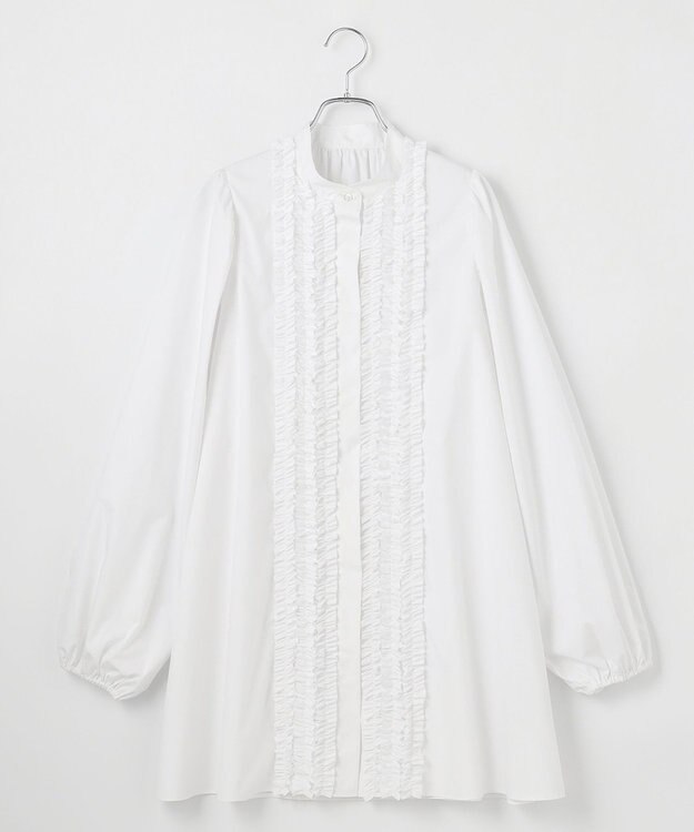 #Newans 【シワになりにくい/洗濯機可能】ロングフリルチュニック ホワイト