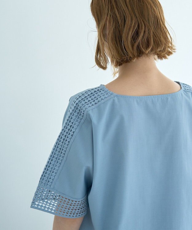 YECCA VECCA レースMIXドルマンブラウス Blue