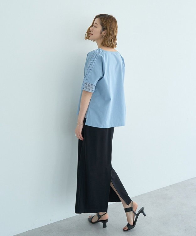 YECCA VECCA レースMIXドルマンブラウス Blue