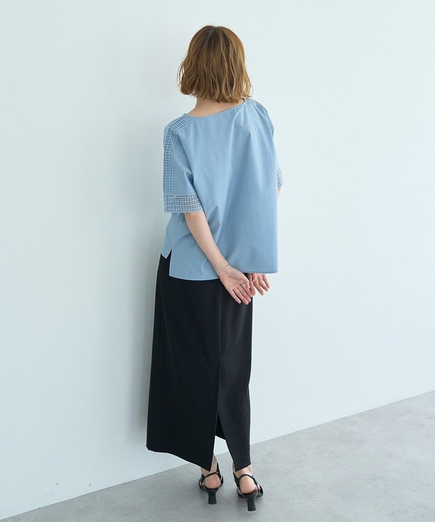 YECCA VECCA レースMIXドルマンブラウス Blue