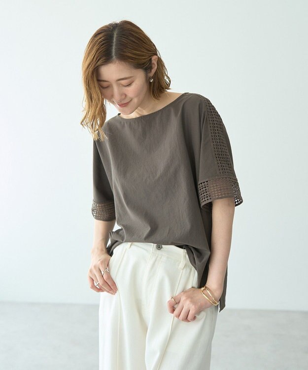 YECCA VECCA レースMIXドルマンブラウス Blue