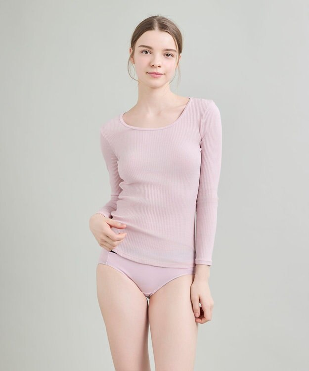 une nana cool 綿100%生地使用 リブ編みコットン 長袖シャツ ピンク