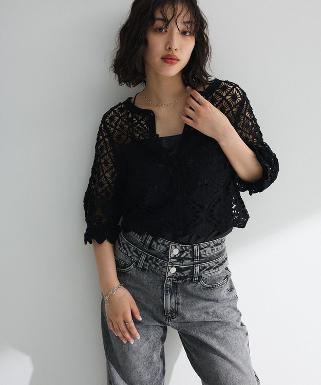 Green Parks ・ＳＵＧＡＲ　ＳＰＯＯＮ　２ｗａｙクロシェカーディガン Gray Beige