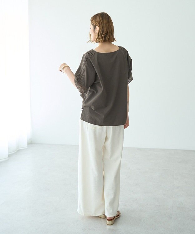 YECCA VECCA レースMIXドルマンブラウス Blue