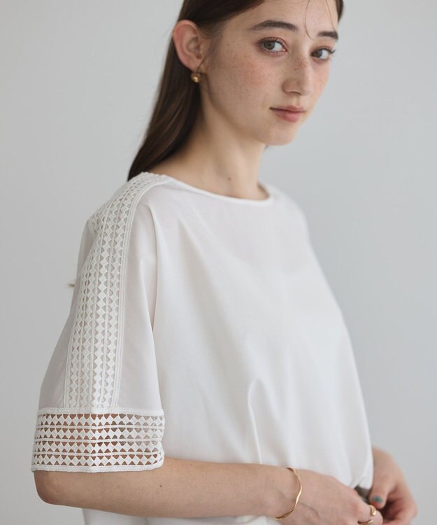 YECCA VECCA レースMIXドルマンブラウス Blue