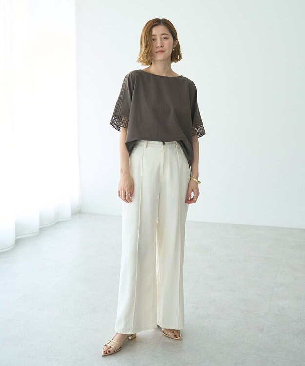 YECCA VECCA レースMIXドルマンブラウス Blue