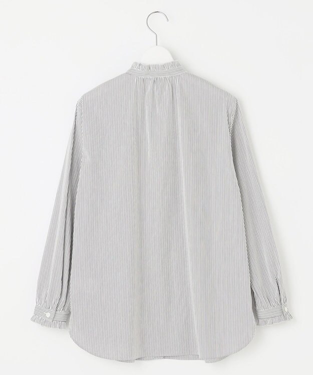 J.PRESS LADIES 【洗える】BEZ C/Ny ドビーストライプ フリルネック ブラウス ネイビー系1