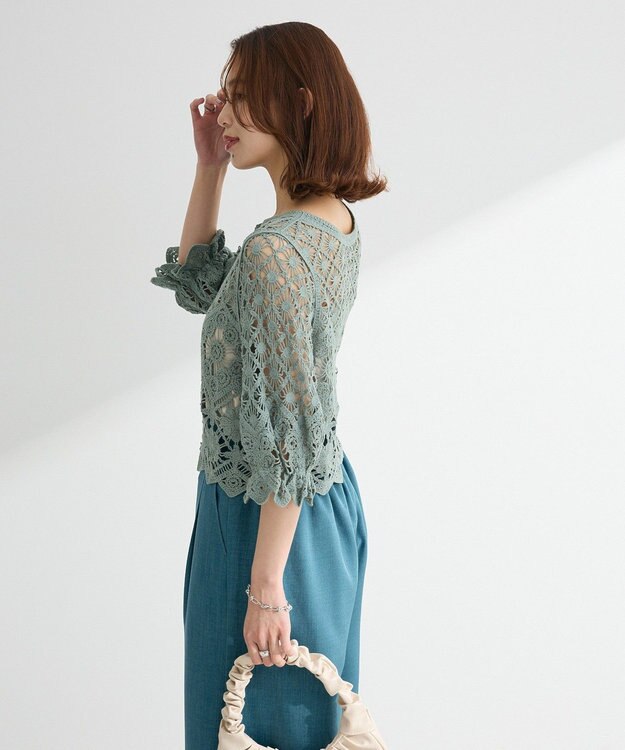 Green Parks ・ＳＵＧＡＲ　ＳＰＯＯＮ　２ｗａｙクロシェカーディガン Gray Beige