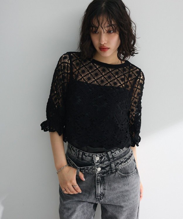 Green Parks ・ＳＵＧＡＲ　ＳＰＯＯＮ　２ｗａｙクロシェカーディガン Gray Beige