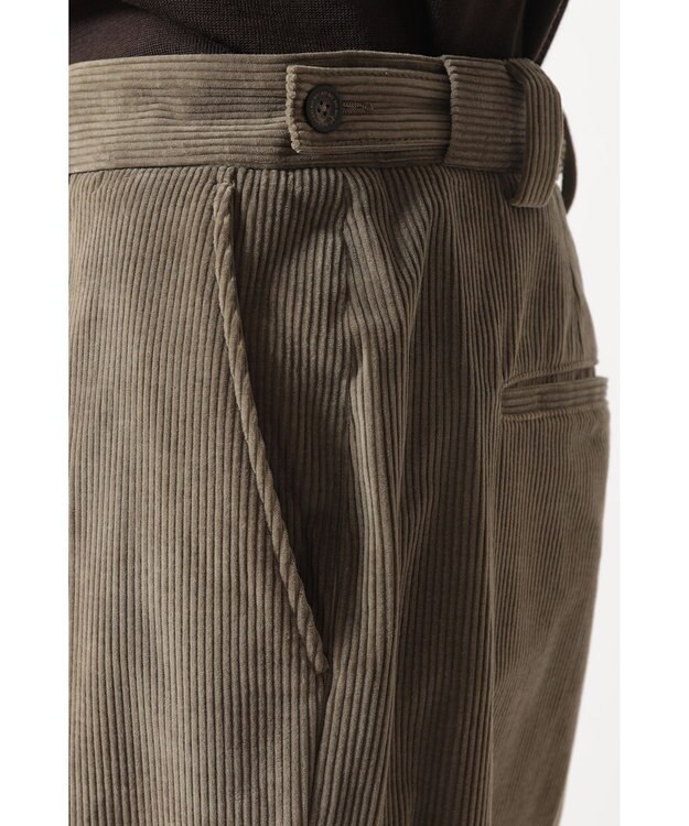 DAKS ソフトコーデュロイ ワイドレッグ ディーププリーツパンツ カーキ