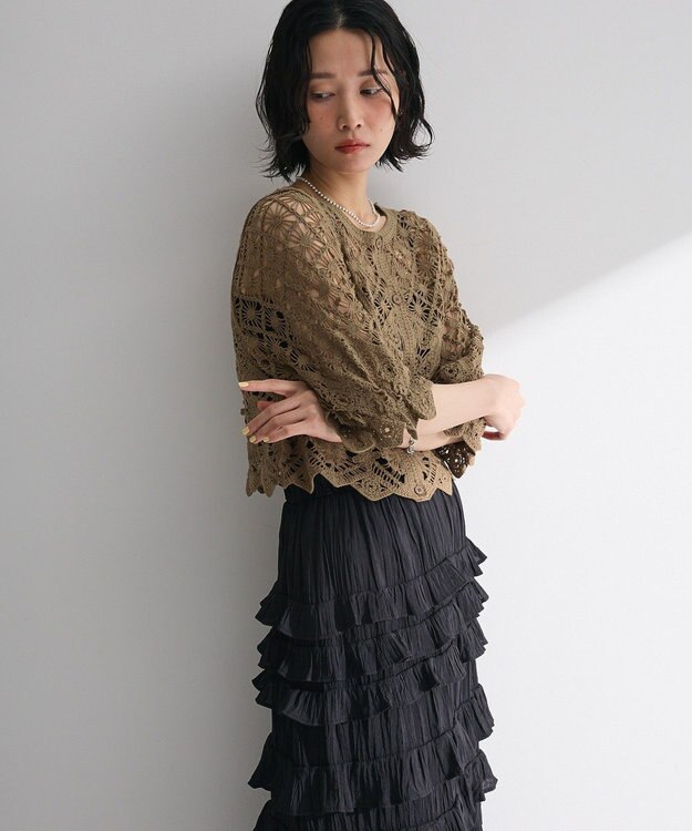 Green Parks ・ＳＵＧＡＲ　ＳＰＯＯＮ　２ｗａｙクロシェカーディガン Gray Beige