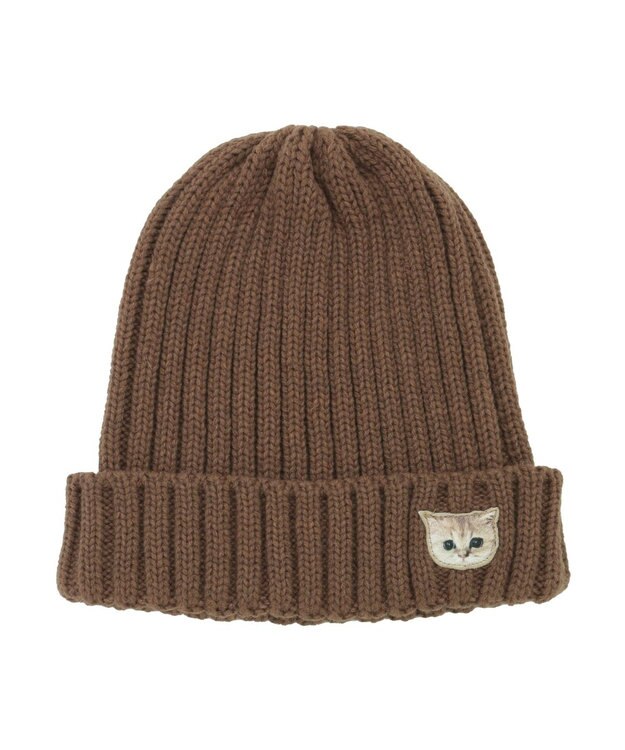 MOONBAT 【FUDGE11月号掲載】PAUL & JOE ACCESSOIRES ヌネット刺繍ワッペン付リブニット帽 モカブラウン