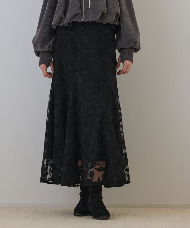 GRACE CONTINENTAL エンブロイダリーフレアスカート ブラック