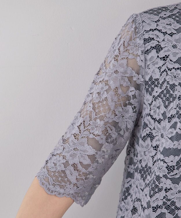 Tiaclasse 【洗える】スカラップレースチュニックブラウス グレー×ネイビー