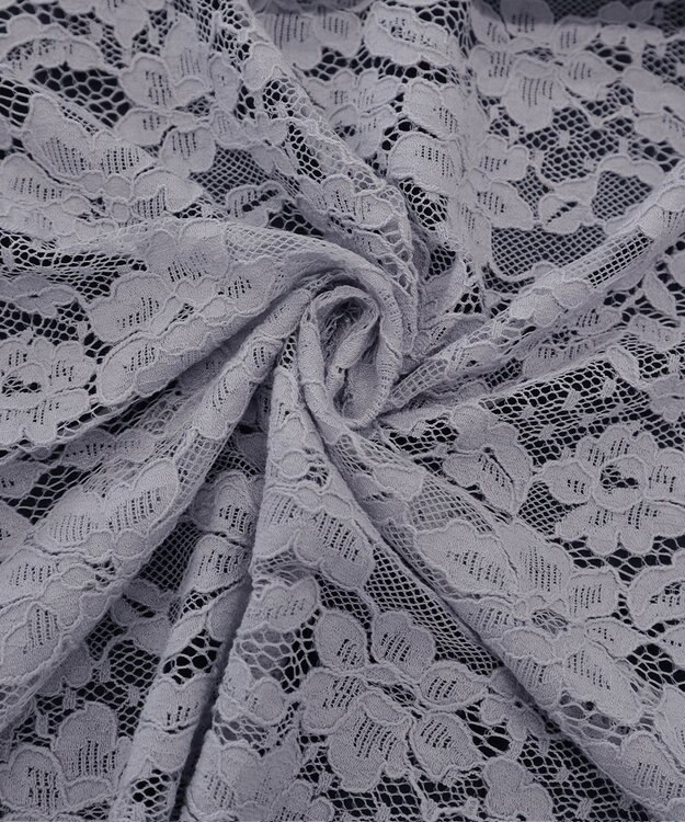 Tiaclasse 【洗える】スカラップレースチュニックブラウス グレー×ネイビー