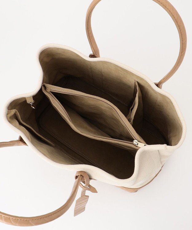 UNBILLION cachecache パーテーションキャンバストートバッグL アイボリーキャメル